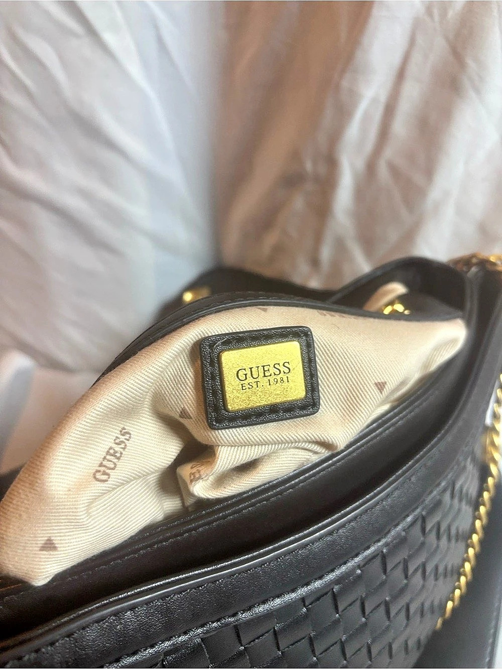 GUESS Woven Shoulder Bag in Black - Picture 3 of 3